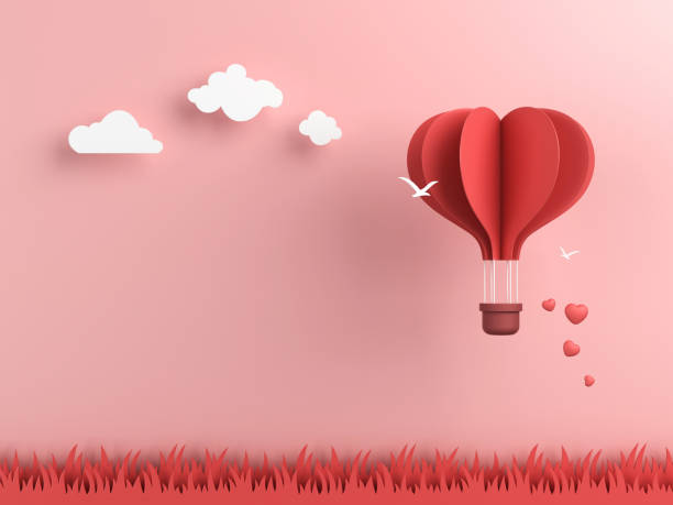 origami com nuvens e balão de ar quente - valentines day origami romance love - fotografias e filmes do acervo