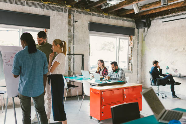 istock Coworkers on meeting in the open space office 695408162