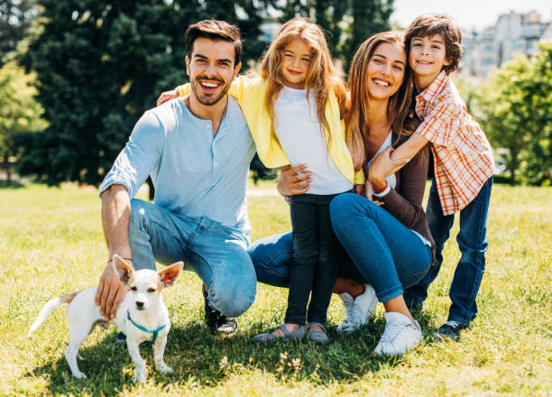 Young family with a dog