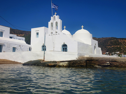 Sifnos lies in the Cyclades between Serifos and Milos, west of Delos and Paros, about 130 km from Piraeus. The municipality has an area of 73.942 square kilometres (28.549 sq mi)