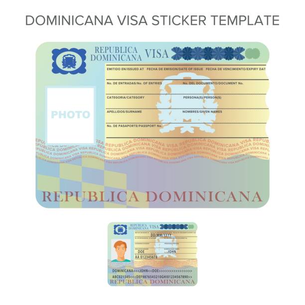 istock Vector Dominicana international passport visa sticker template in flat style 695410984