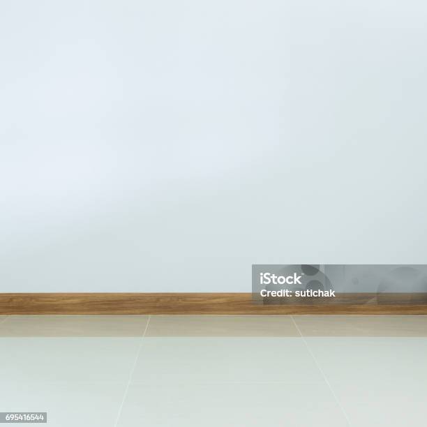 Empty Room Interior White Tile Floor And White Mortar Wall Background Stock Photo - Download Image Now