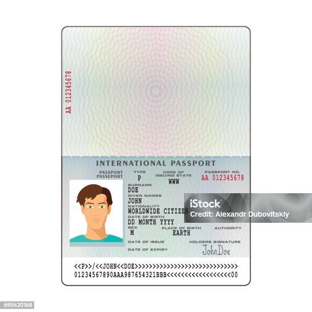 Vector International Passport Template With Sample Personal Data Page Stock Illustration - Download Image Now