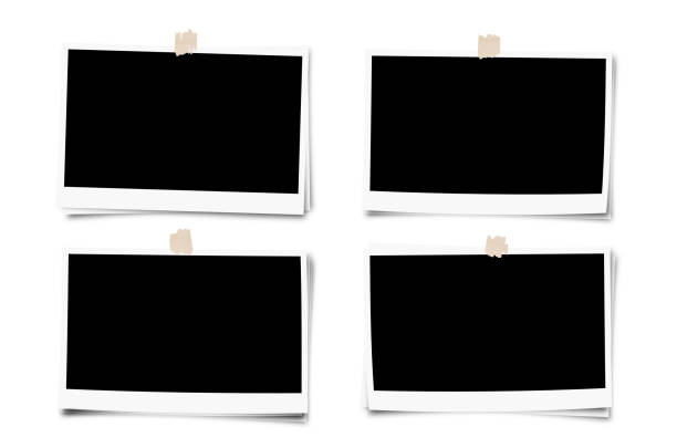 Set of photo frame with tape, isolated on white background