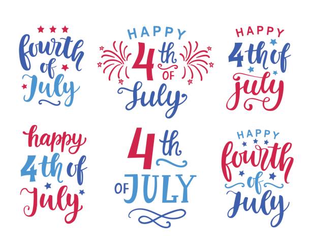 Fourth of July hand written ink lettering set Fourth of July hand written ink lettering set. United States of America Independence day  typographic design for poster, brochure, greeting card template. Vector illustration fourth of july illustrations stock illustrations
