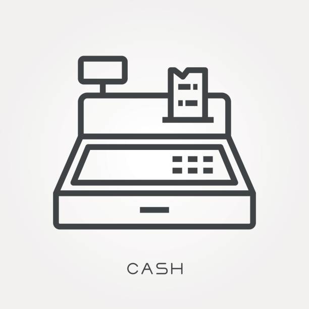 라인 아이콘 현금 - cash register checkout counter wealth cashier stock illustrations