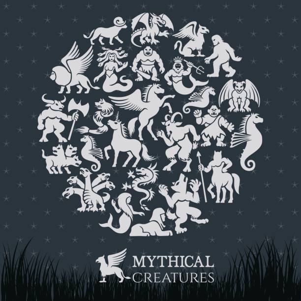 Mythical Collage Mythical Collage greek god poseidon backgrounds stock illustrations