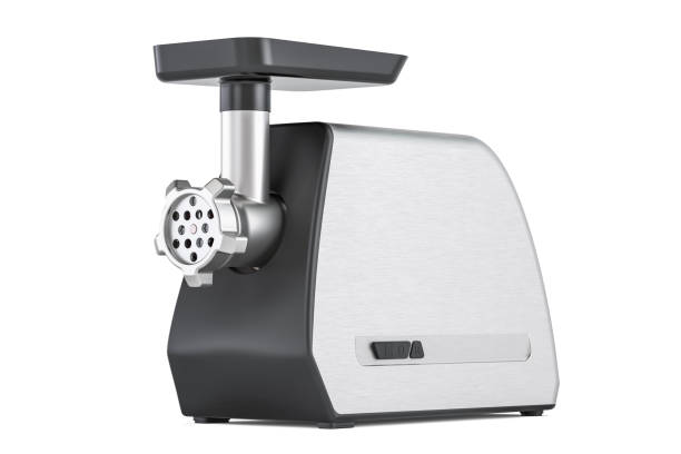 Steel electric meat grinder, 3D rendering isolated on white background