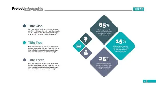 Vector illustration of Three Percentage Squares Slide Template