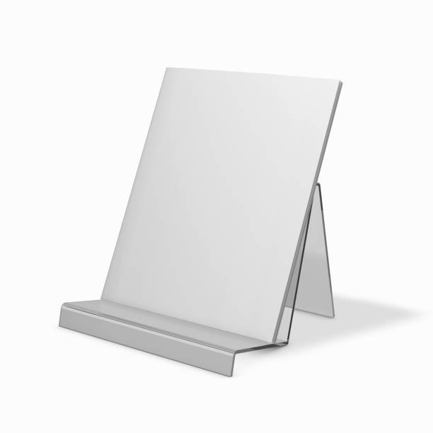 istock Brochure standing on advertising holder. Presentation template with copy space. 695433942