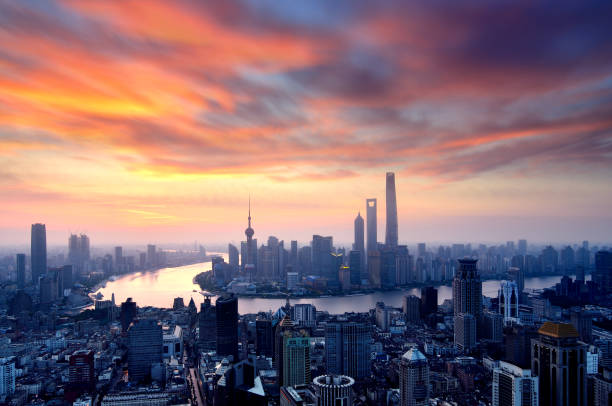 istock Shanghai Skyline in Dramatic Sky at Sunrise 695434346