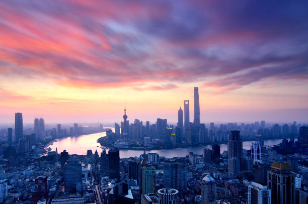 istock Shanghai Skyline in Dramatic Sky at Sunrise 695434384