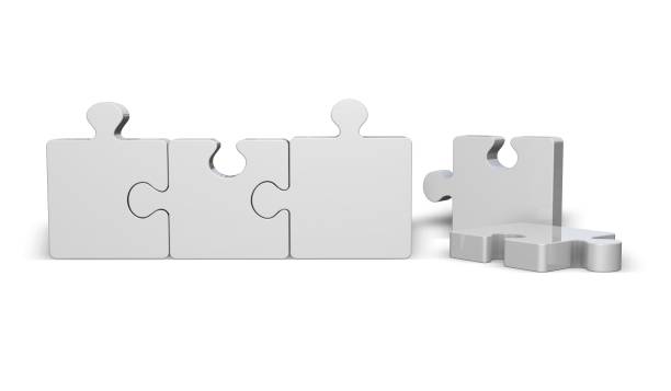 istock Puzzle pieces standing on floor 3d illustration. 695434424