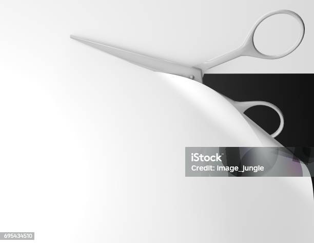 Scissors Cutting Paper 3d Background With Copy Space Stock Photo - Download Image Now