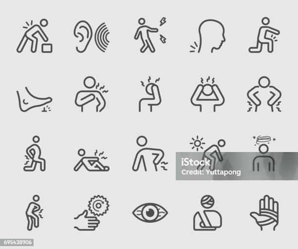 Body Pain And Injury Line Icon Stock Illustration - Download Image Now - Pain, Backache, Physical Injury