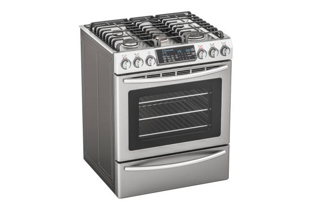 istock Steel gas cooker with oven, 3D rendering isolated on white background 695444960