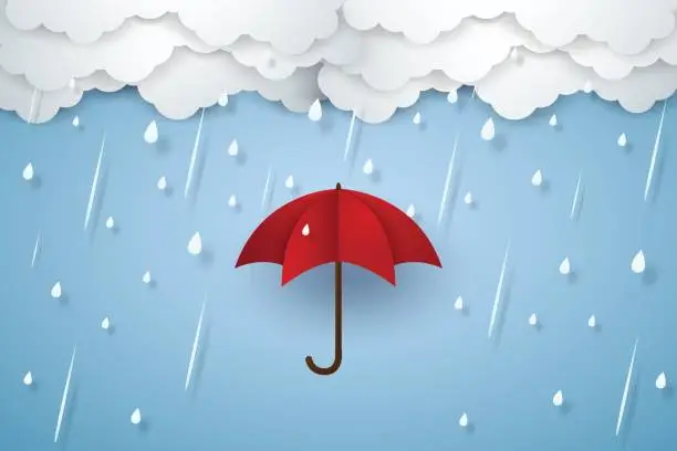 Vector illustration of Umbrella with heavy rain , rainy season