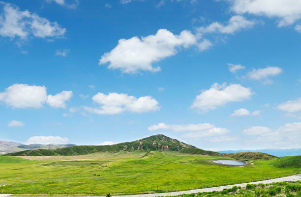 landscape of Aso area in Japan stock photo