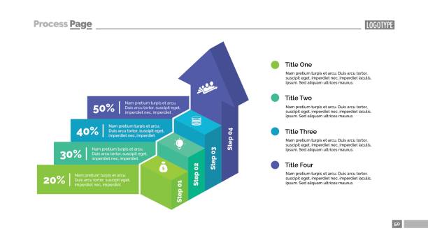 Arrow Stairs Slide Template Four steps percentage chart and stairs. Business data. Growth, diagram. Concept for infographic, presentation, report. Can be used for topics like analysis, statistics, finance. accounting drawings stock illustrations