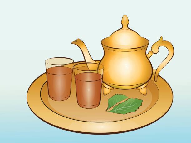 напоитная жизнь с чайником и двумя чайными стаканами - afternoon tea teapot tea moroccan culture stock illustrations