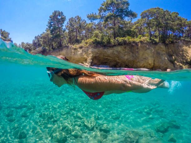 istock Beautiful young woman swimming 695456160
