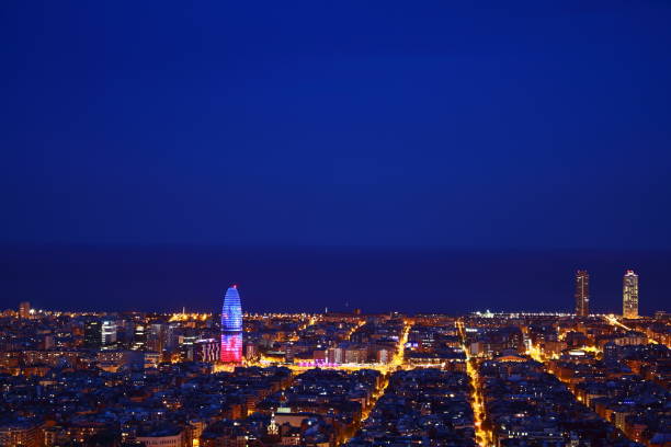 istock Barcelona sky line view at night from Bunker del carmen 695456868
