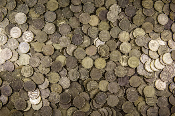 istock Background of coins. Many coins. Russian ruble 695484010