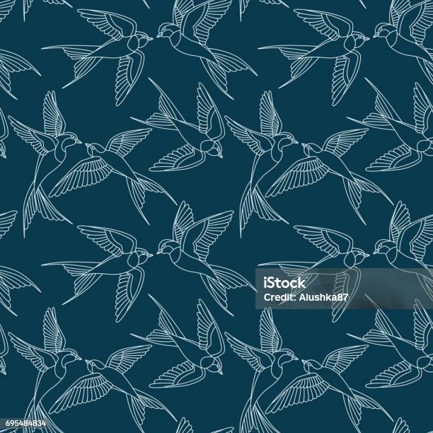 Swallow Bird Vector Pattern Seamless Pattern With Flying Birds Stock Illustration - Download Image Now