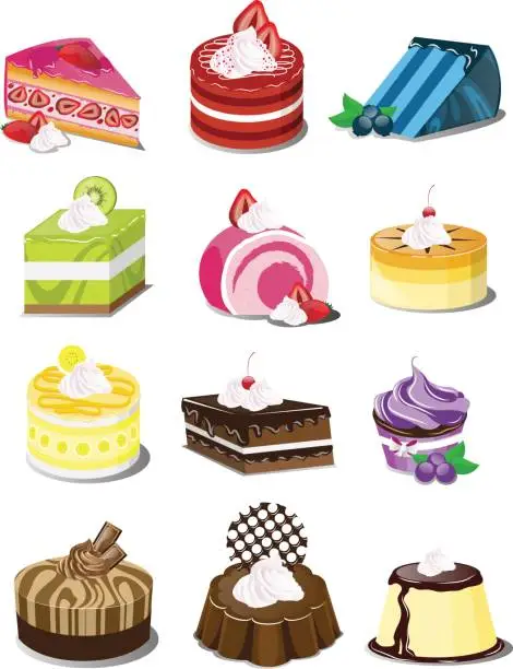 Vector illustration of Assorted dessert cake