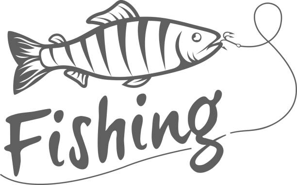 illustrazioni stock, clip art, cartoni animati e icone di tendenza di icona di pesca isolata su sfondo scuro - università del wisconsin madison immagine