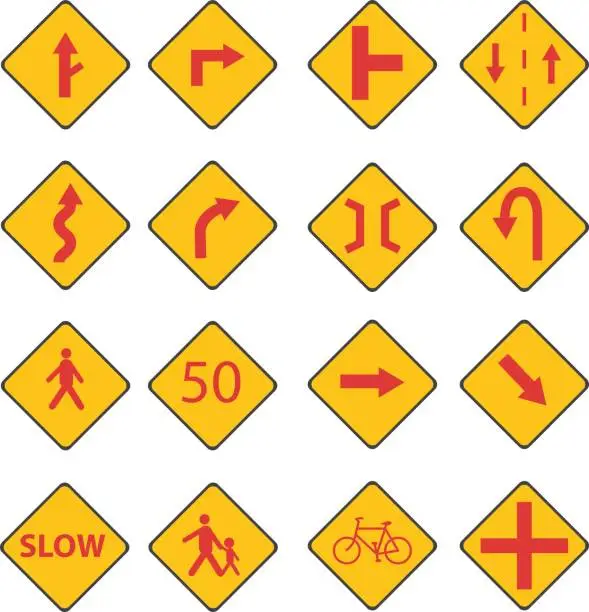 Vector illustration of Set Traffic red signs illustration with street sign,bicycle sign,text sign,people sign isolated white background