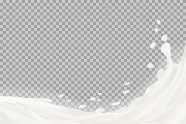 Vector illustration of Milk splash with shadow over transparent background. vector 3d illustration.