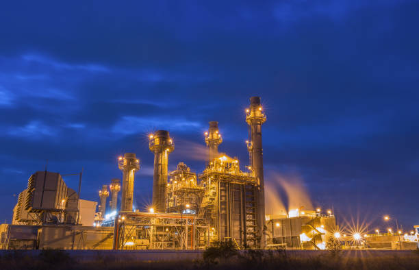 istock Oil refinery factory with blue hour 695513300