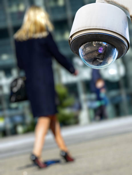 istock security CCTV camera or surveillance system with woman on blurry background 695519278