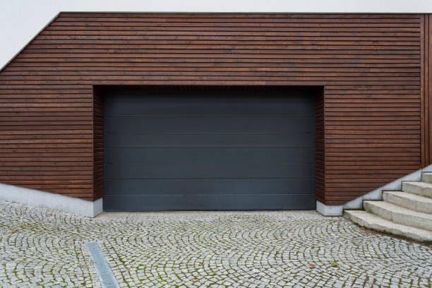 Black and wooden garage