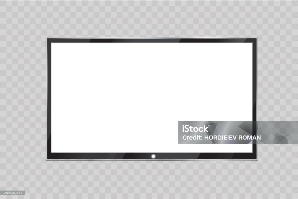 Flat led monitor of computer or black photo frame isolated on a transparent background. Vector blank screen lcd, plasma, panel or TV for your design Border - Frame stock vector