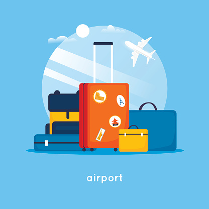 Travel suitcases at the airport. Flat design vector illustration.