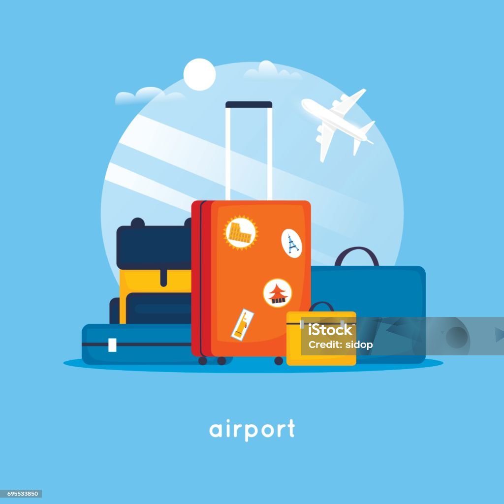 Travel suitcases at the airport. Flat design vector illustration. Travel stock vector