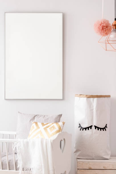 istock Baby nursery white poster mockup 695533900