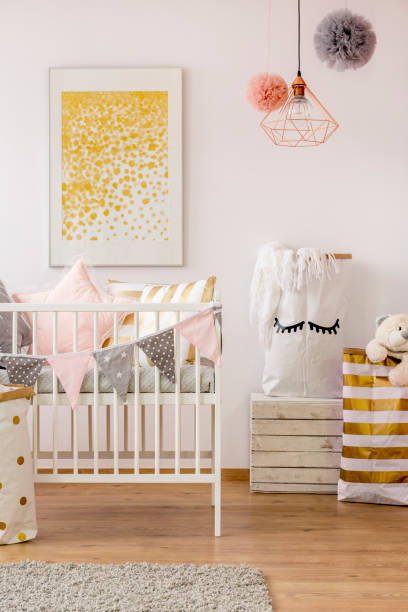 istock Baby room golden pattern poster 695533908