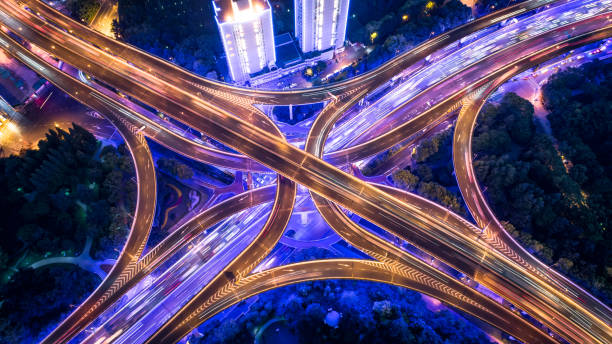istock Aerial view of overpass at night 695552690