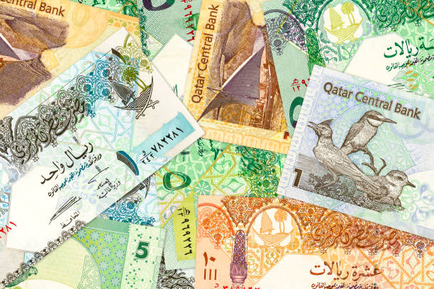 some qatari riyal bank notes background stock photo