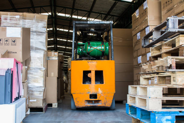 istock forklift used LPG gas, small forklift in warehouse 695558928