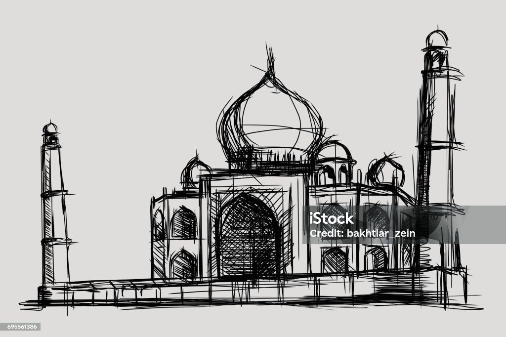 Taj Mahal Sketch Drawing Illustration Monument And Tourism Building In  India Mosque In Islam Stock Illustration - Download Image Now - iStock