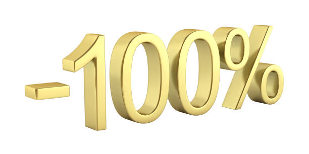 istock Gold text 100 percent off on white background withput shadow 3D render 695565792