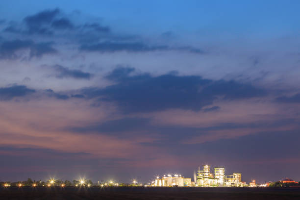 ower plant green energy at sunset twilight background stock photo