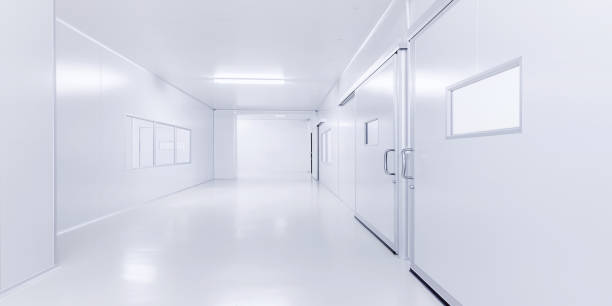 istock modern interior science laboratory or factory background with lighting in monotone 695582794