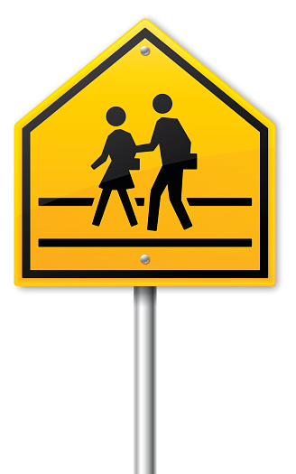 School or crossing guard road caution sign.