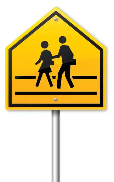 Vector illustration of School or Road Crossing Crosswalk Sign.