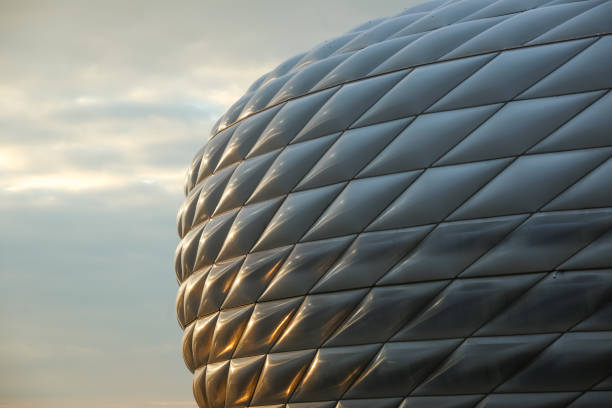 MUNICH, GERMANY - MAY 9, 2017 : An architectural detail of the Allianz Arena football stadium in Munich, Germany. The Allianz Arena is home football stadium for FC Bayern Munich.